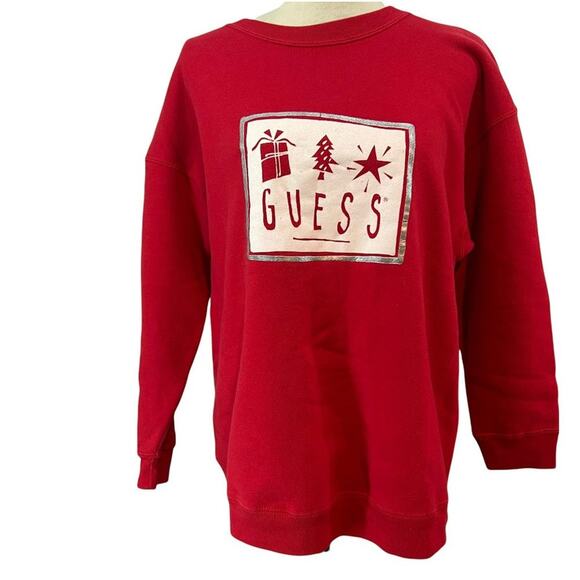 Vintage Guess Red Holiday Graphic Pullover Sweatshirt One Size - Picture 1 of 7